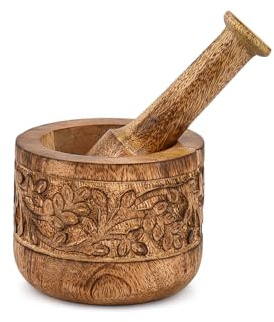 Kimona Mortero y mortero de madera de mango perfecto para molinillo de hierbas, triturador de ajos, herramienta de machacar cocina (mortero, 4 x 3 pulgadas, mortero de 5.5 pulgadas)