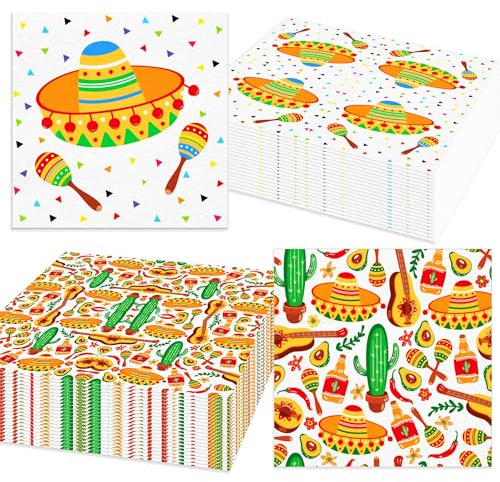 JeVenis 40PCS Mexikanische Fiesta Papierservietten Einweg Cinco De Mayo Gast Servietten Dekorative Servietten für Hochzeit Geburtstag Mexiko Taco Party Supplies
