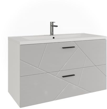 Vicco Mobiletto per lavabo Irma, Bianco/bianco lucido, 100 x 57 cm con 2 cassetti