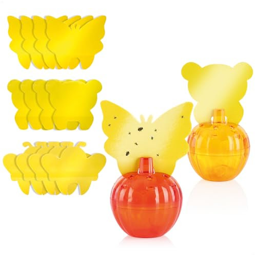 com-four® Trampas Amarillas contra mosquitas y Moscas de la Fruta – trampas sin tóxicos con Recipiente para Plantas de Interior (Set 14 trampas Amarillas con Recipiente)