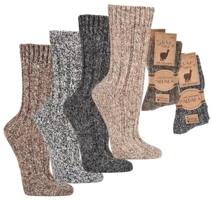 FEINSCHÖN 2 paia di calzini in alpaca, 100% fibre naturali, super morbide, marrone, 43-46