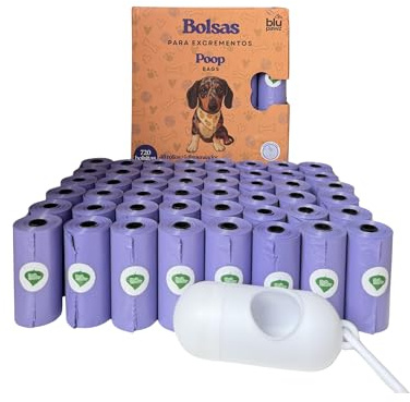 Bolsas Caca Perro Reciclables - 720 Unidades 48 Rollos - Aroma Lavanda - Excrementos - Resistentes y Fáciles de Usar - BLU PAWZ