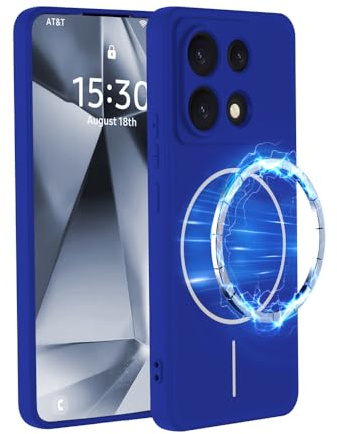 YUXING Cover Magnetica per Motorola Moto G86 5G, Compatibile con MagSafe, Silicone Liquido Antiurto Ultra Sottile, Fodera Microfibra, per Ufficio e Quotidiano-Blu