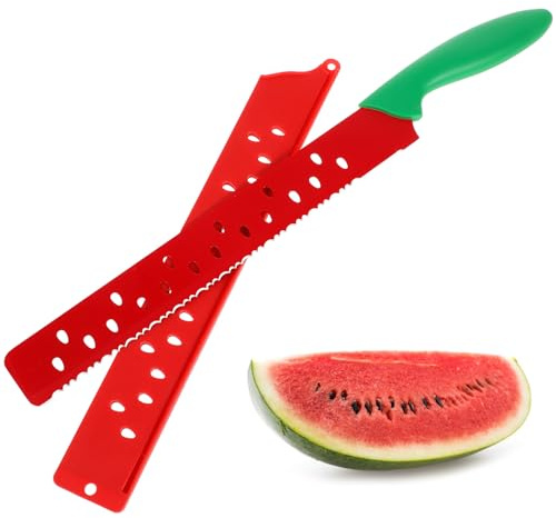 ifundom Coltello e Fodero per Tagliare in Acciaio Inossidabile Anguria e Melone con Lama Seghettata per Cucina e Uso Quotidiano