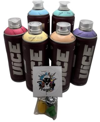 PROGAL COLORS Miami Vice - Lote de 6 Botes de Spray para Graffiti de 400 ml Alta Presión + 3 Boquillas