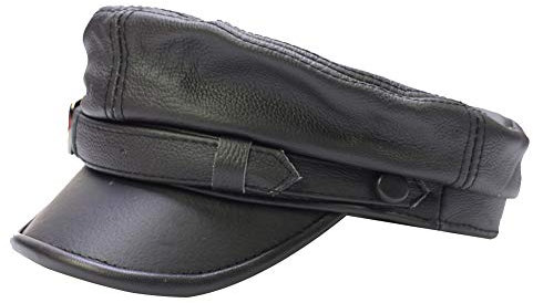 Yosang Erwachsene echte Leder Fiddler Mütze flach Top Maciejówka Breton Style Mariner es Cap- Schwarz, Large