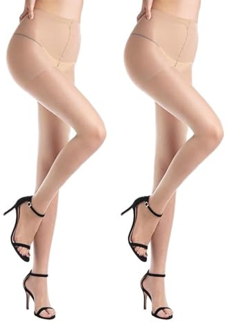 WAKUNA 2 Pairs Toeless Pantyhose Tights For Women 20D Open Toe Pantyhose Control Top Coffee Beige Medium