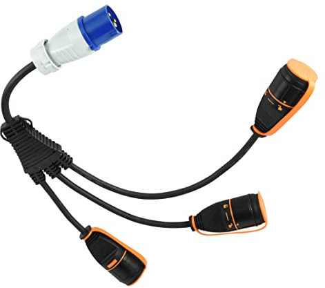 Electraline 46151 Splitter 3 Prese Schuko con Electralock Dotate di Meccanismo di Blocco che Impedisce Disconnessioni Accidentali, IP44, Cavo H07RN-F Input 3G2.5 - Output 3G1.5mm, Spina CEE, Nero