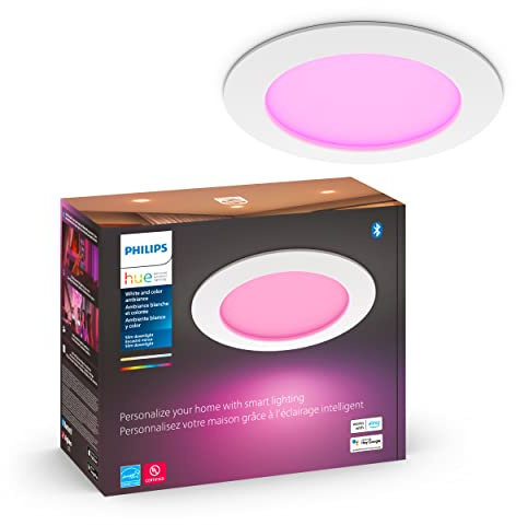 Philips Hue Smart Slim 6 Inch LED Downlight - White and Color Ambiance Color-Changing Light - 1 Pack - 1200LM - Indoor - Control with Hue App - Works with Alexa Google Assistant and Apple Homekit