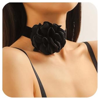 Yienate Schwarzer Samt Choker Rose Blume Halskette Vintage Spitze Floral Halsband Gothic Große Blume Braut Halskette Hochzeit Brautjungfer Cosplay Krawatte Geschenke Für Frauen