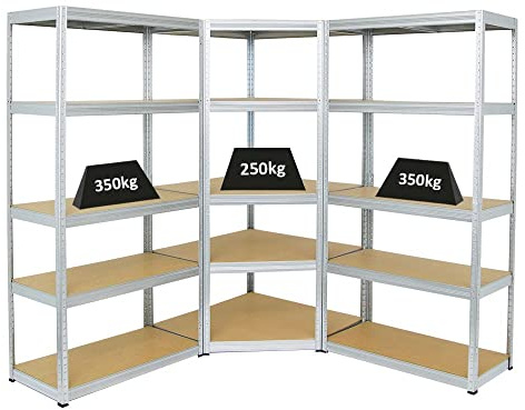 PROREGAL Mega Deal 1x Étagère d'angle + 2X Étagère Charge Lourde BIG Elephant S | Galvanisé | Lot d'étagères Robustes de Garage, Atelier, Cave, sous-Sol, Stockage, Rangement, Rayonnage