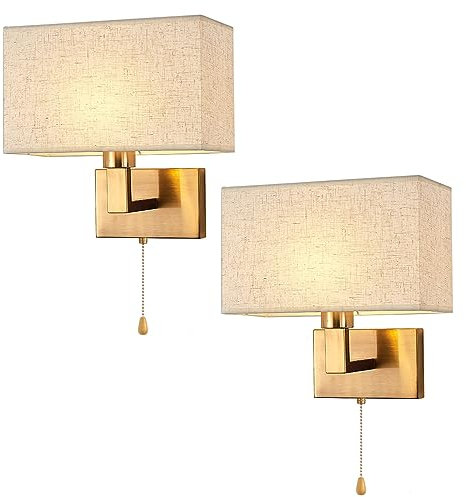 JHYPVII Lampada da Parete Dorata con Paralume Quadrato 2 Pezzi Applique da Parete Camera da Letto Vintage con Interruttore a Cerniera per Camera da Letto Corridoio Albergo,