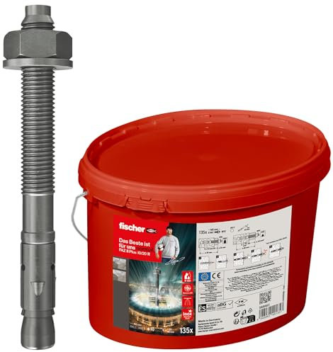 fischer Bolzenanker FAZ II Plus 10/20 R im Eimer, Schwerlastanker mit hoher Tragfähigkeit, 135 Ankerbolzen für Befestigung schwerer Lasten & Stahlkonstruktionen, Edelstahl, Seismik- & ETA-Zulassung