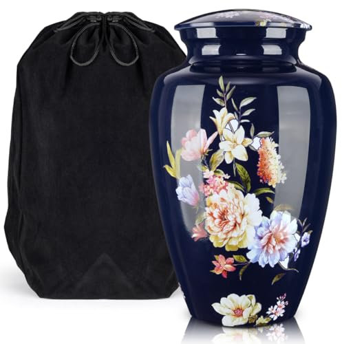 ULTRGEE Urne per ceneri umane adulte maschio o femmina, urne decorative con fondo in feltro antiscivolo e sacchetto in velluto in alluminio, funerali e commemorative, per ceneri umane, fiore