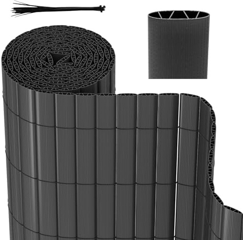 Herrselsam Recinzione frangivista in polivinilcloruro (PVC) con Fascette per Cavi, Protezione da sguardi indiscreti e dal Vento, per Giardino, terrazzo, Grigio 100 x 900 cm, lamelle rinforzate