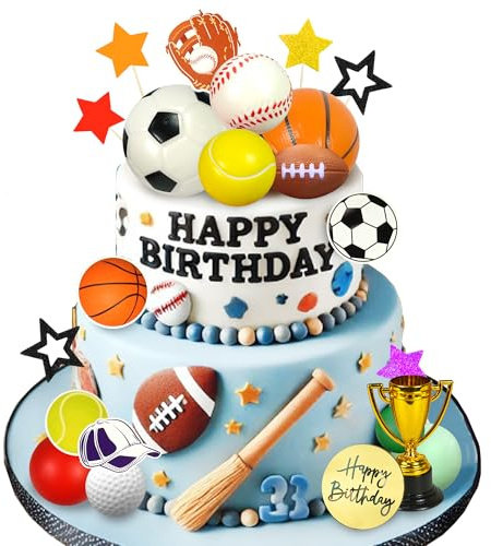 Sports Cake Toppers Sports Cake Decoration with Soccer Football Baseball Basketball Tennis Golf for Sport Theme Birthday Supplies (Multicolor)