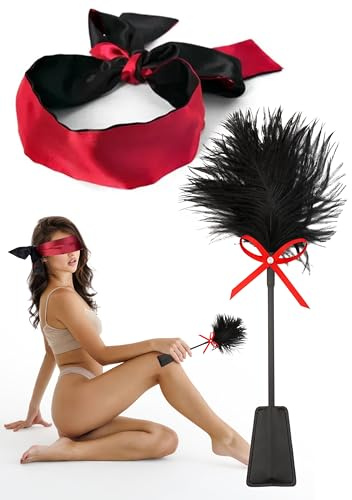 Feather Tickler Blindfold Silk Mask Set Tickle Feathers Sleep Mask