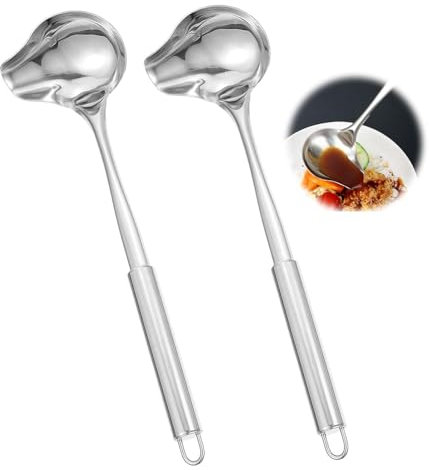 2 Stück Schöpflöffel Edelstahl,Saucenkelle mit Schrägem Ausgießer,Saucenlöffel,Soßenlöffel aus Edelstahl, Küche Rostfrei Saucenlöffel Soup Sauce Spoons, für Eintöpfe, Soßen, Bratensoßen, Suppen usw.