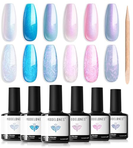 Modelones UV Nagellack 6 Farben Gel Nagellack UV Nageldesign Sets Soak Off Gel Polish für Maniküre Nageldesign, Mermaid Serie Blau Rosa Violett