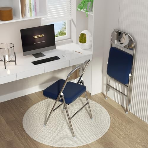 Rcynview Lot de 2 Chaises Pliantes Interieures Exterieur, Chaise Pliante Confortable en Simili Cuir Métal, Dossier Rembourré, Chaise Pliante Salle a Manger de Cuisine Jardin Camping, Chaise Bleue