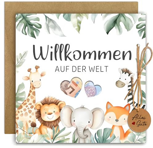 Happirra Karte zur Geburt Mädchen Junge, Geldgeschenk Glückwunschkarten mit Umschlag, Sinnvolle Birth Babygeschenke, Waldtiere Glückwunschkarte Geschenke zur Geburt, Willkommen Auf Der Welt