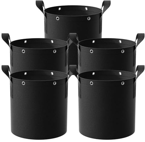 Estefanlo 5 Stück 20L Pflanzsack, Stofftöpfe aus Vliesstoff mit Griffen für Gemüse Pflanztasche für Kartoffeln,Tomaten und Erdbeeren,Schwarz Stofftopf,Grow Zubehör 5 Gallonen