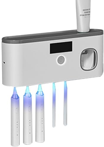 Soporte para De Cepillo De Dientes UV - Organizador De Baño Montado En La Pared, Dispensador De Pasta De Dientes Eléctrico | Soporte para Cepillo de Dientes con 5 Ranuras, esterilizador