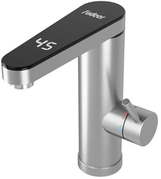 Fudeer Instant Hot Water Faucet 220V, 3.3KW Bathroom Electric Water Heater Tap with Digital Display (30-45℃),Fast Heating, 120° Rotatable Spout, 304 Stainless Steel, Energy Saving & Safe Protection
