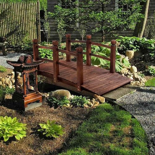 Ponte ad Arco da Giardino, passerella Decorativa in Legno con ringhiere per Esterni, Decorazione Classica per Paesaggio, laghetto o Fattoria in Giardino, L90*W28,3*H43