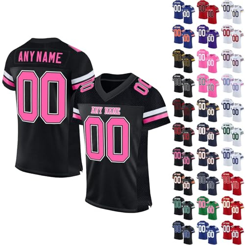 Custom American Football Jersey, Sports T Shirt Quick Dry Breathable Short Sleeve Tee Shirt, Personalised Name Number Logo Jerseys for Men Women Youth