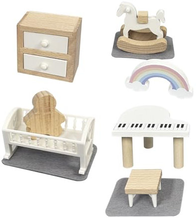 Accesorio para Muebles de Dormitorio para Casita de Muñecas en Miniatura de 10 Piezas,Doll Armoire Armario de Madera,Cama Infantil,Los Niños Juguetes ​Mini Piano,Silla Casa de Habitación ​Conjunto