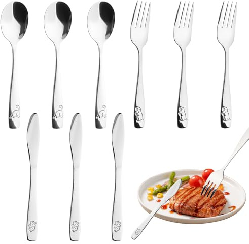 Couverts enfant Inox 9 Pièces Motifs Dinosaures Maison École