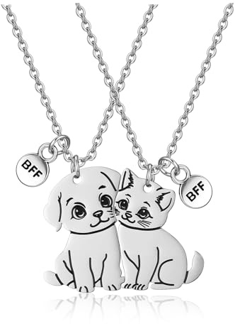 AllerPierce BFF Friendship Necklace for 2 Girls, Cute Best Friend Matching Cat and Dog Necklace Jewellery Best Friends Friendship Gifts for Friends Women Girls Bestie Birthday Christmas Graduation