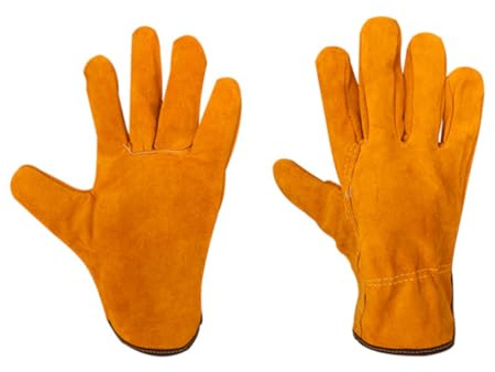 DECOMELODY Guanti da Lavoro Resistenti al Calore in Bovina Spessa Isolamento Isolante e Protezione per Saldatura Barbecue e Forno con Interno Imbottito Caldo Arancione