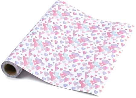 Utsökt presentpapper – pappersrulle med hjärta för alla hjärtans dag, mors dag, bröllop och födelsedagar – rosa papper 43 cm x 10 m