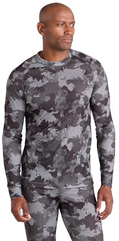 Mountain Warehouse Talus Printed Round Neck Mens Top - Fast Wicking Thermal Base Layer, Long Sleeves, Fast Dry Sweater, Lightweight - for Camping, Hiking Camouflage (Printed) M