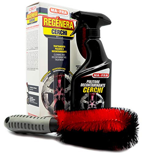 Ma-Fra Kit Regénera Cerchi, Trattamento Completo Pulente e Decontaminante, Composto da Fallout Iron Remover 500ml + Speciale Spazzola per Rimuove la Polvere dai Freni, Non Graffia Le Superfici