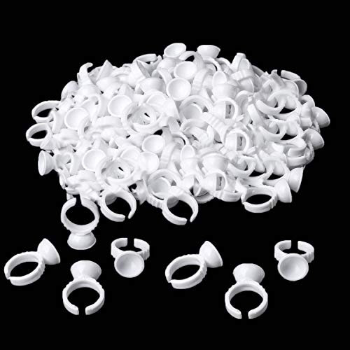NXJ INFILILA Glue Rings, 300PCS Glue Rings for Eyelash Extensions, Disposable Holder for Eyelash Extension Supplies, Makeup Plastic Nail Art Tattoo Adhesive Pigment Holders