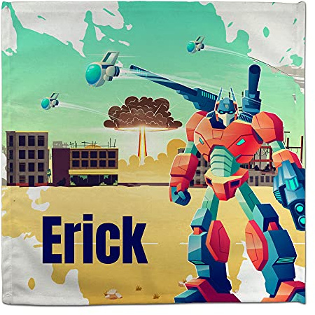 LolaPix Servilleta Personalizada Algodón. Servilletas de Tela Infantiles Colegio. Regalos Personalizados con Nombre. 50% algodón. Varios diseños. Servilletas Tela Infantil 27x27cm/31x31cm. Robot