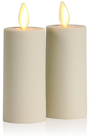 Luminara Outdoor Votive Flameless LED Candle, Set of 2 Ivory 1.5 x 4, Moving Flame Battery Operated Timer Remote Ready IPX4 Matte Plastic Finish