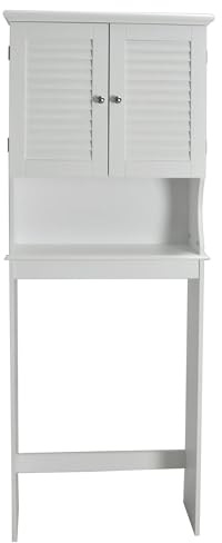 Redmon Louvered Double Doors Over The Toilet Space Saver Storage Cabinet (Full Side Panels), Adjustable Center Shelf, 23.50 Inch Width x 63.00 Inch Height, White Semi Gloss Enamel Finish