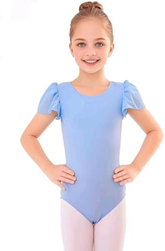boruizhen Ballettkleidung Mädchen Turnanzug Kinder Gymnastikanzug Puffärmel Ballett Trikot für Mädchen 8-10 Jahre Blau