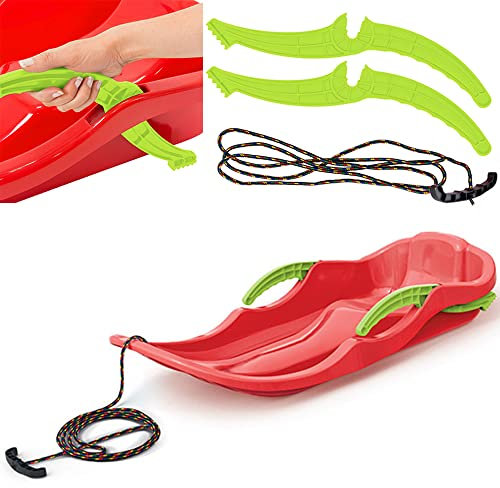 Schneerutscher Porutscher Schneeflitzer für Kinder Kunststoff Kinderbob Bob Schlitten Rodel Schneegleiter mit Zugseil und Bremse (Rot)