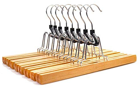 Barabesty Lot de 8 cintres en bois sans bois avec clip rotatif antirouille pour pantalons, jupes et pantalons Finition
