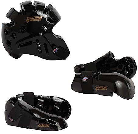 Proforce Lightning Martial Arts Protective Sparring Gear Bundle - Headgear, Gloves, Ultra Kicks (Black, Child Large)