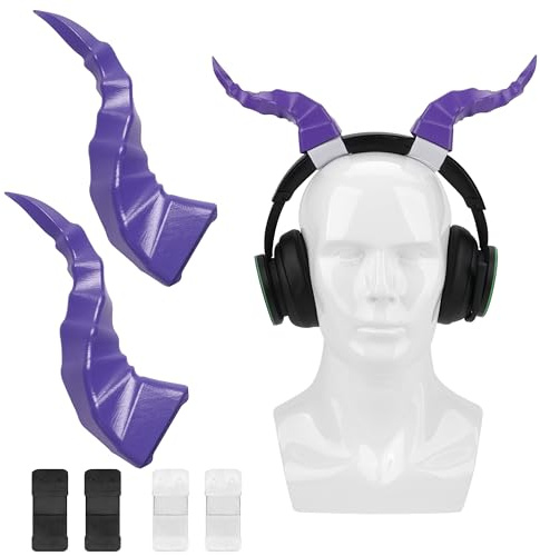 Geekria 3D Printed Demon Horns for Over-Ear Headphones, Handmade Adjustable Headband Accessories, Cosplay Accessory for Halloween & Dress Up Parties (Purple)