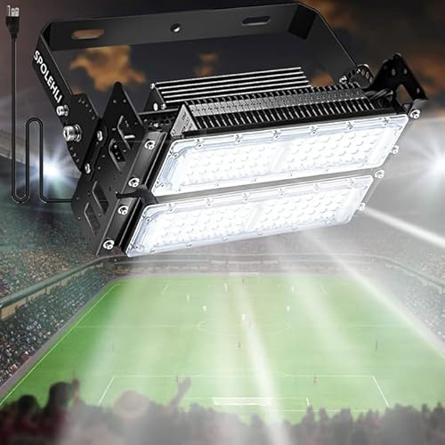Spolehli LED Luz de Estadio 100W Luz de Inundación 39000LM 6500K Luz de Inundación IP66 Impermeable Accesorio de Iluminación para Estadio, Parque Infantil, Muelle, Plaza, Iluminación de Exteriores
