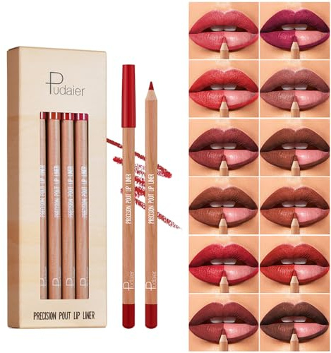 12 färger matta nudettoner läpliner-set, smala läppkonturpennor | Långwear Smooth Lip Pencil, krämig & högpigmenterad Lip Liner penna, vattentät kontur pennor, Plump läppform för kvinnor