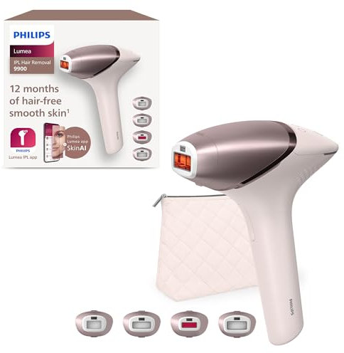 Philips Lumea IPL 9900 Series Haarentfernungsgerät mit SenseIQ & SkinAI Technologie – Alternative zur Laserhaarentfernung – 4 Aufsätze für Körper, Gesicht, & Präzisionsbereiche, kabellos (BRI951/00)