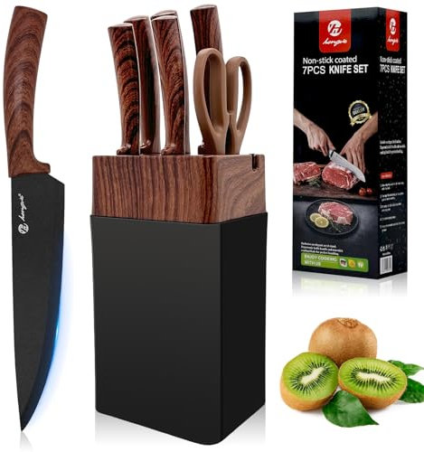 Set Coltelli da Cucina Professionali 7 Pezzi con Blocco Integrato - Set di Coltelli da Cucina con Lame in Acciaio Inossidabile Ultra Affilate, Manici Ergonomici Antiscivolo e Design Moderno